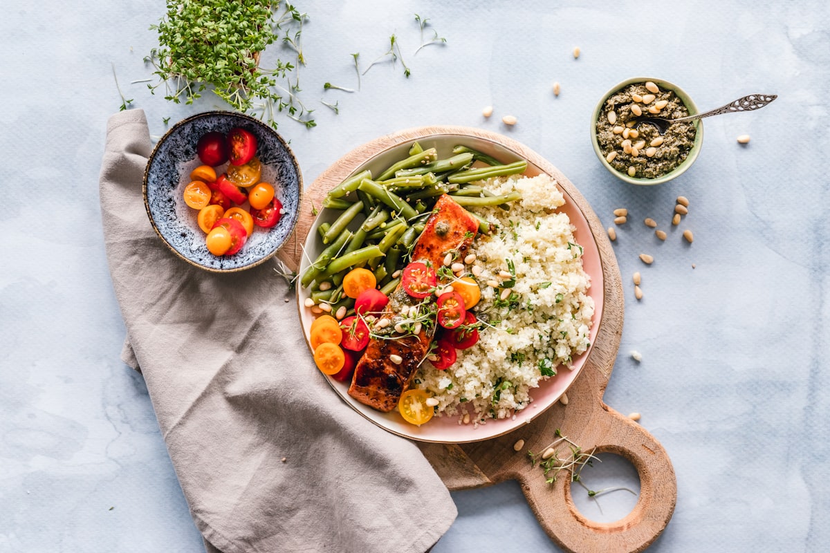 Healthy meal prep bowls with fresh ingredients